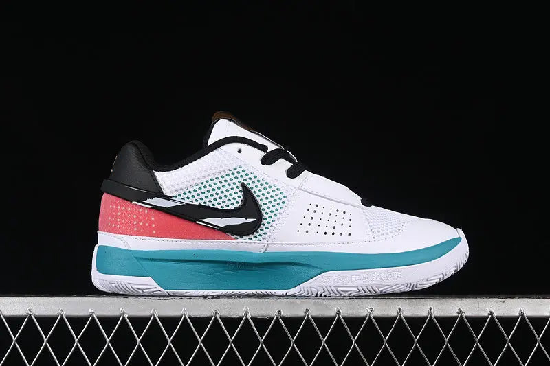 nike ja 1 x reverse scratch basketball shoes side view with bold inverted scratch colorway