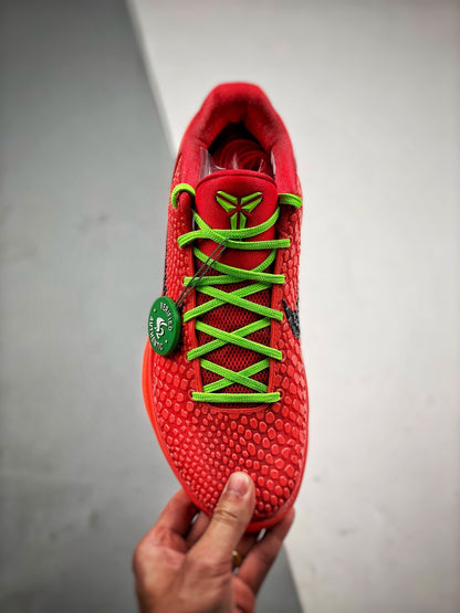 Nike Kobe 6 Protro Reverse Grinch basketball shoes green and black festive design
