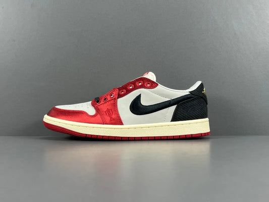 Air Jordan 1 Low OG Trophy Room side view white red leather sneaker