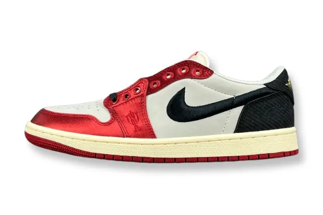 Air Jordan 1 Low OG Trophy Room side view white red leather sneaker