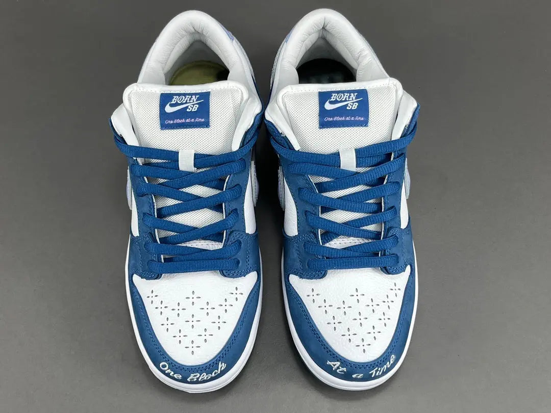 Nike SB Dunk Low Born X Raised One Block At A Time limited edition white blue silver sneaker