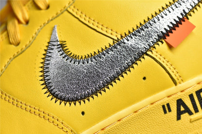 Nike Air Force 1 x Off-White ICA University Gold with deconstructed design details