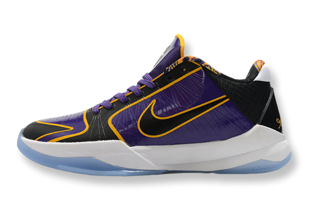 Nike Kobe 5 Protro Lakers edition basketball shoes in purple gold colorway
