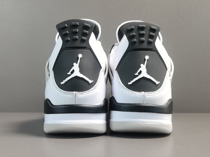 Air Jordan 4 Military Black sneakers with white leather and black accents, retro basketball shoes