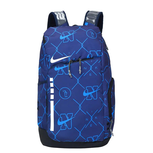 Blue Nike backpack with brand logo on a white background