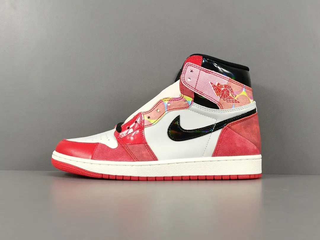 Air Jordan 1 High OG Spider-Man side view red blue black leather sneaker
