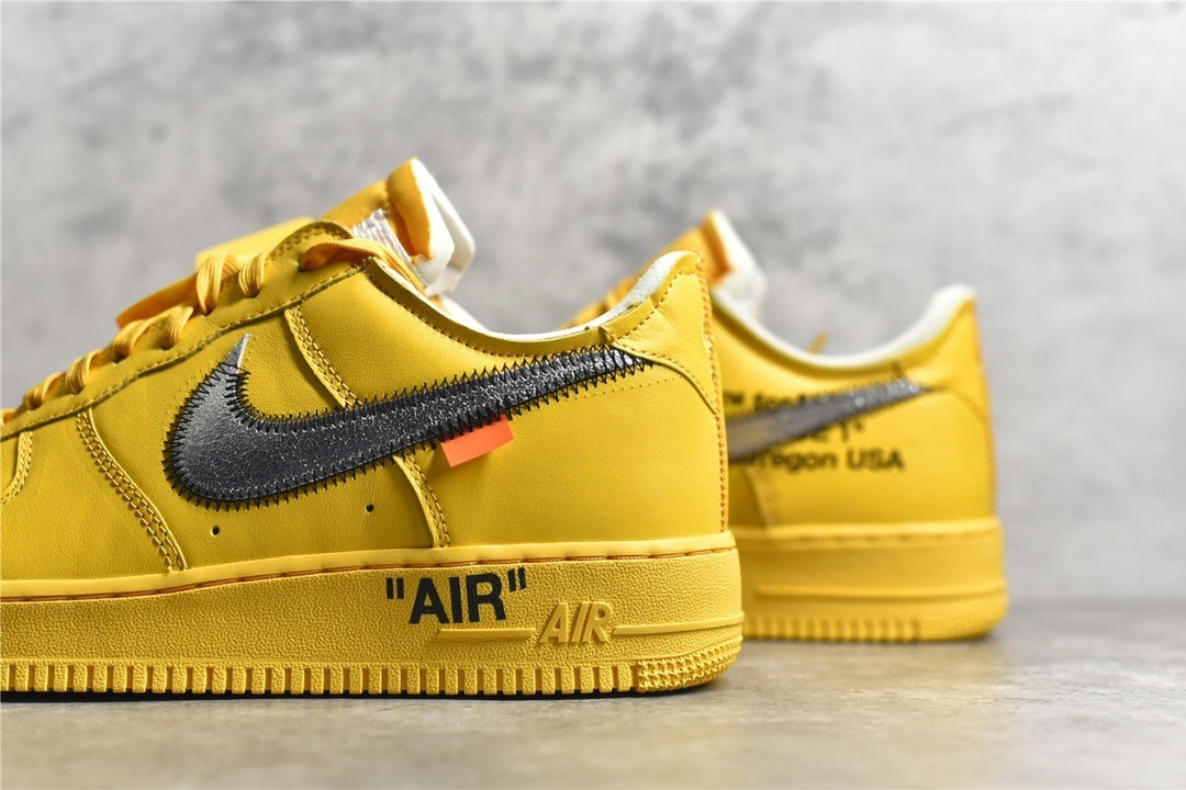 Nike Air Force 1 x Off-White ICA University Gold with deconstructed design details