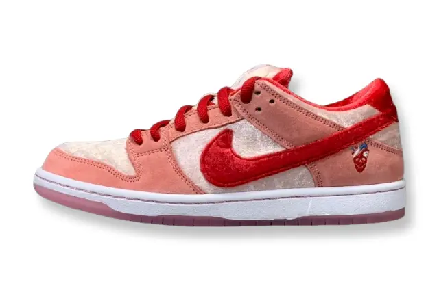 Nike SB Dunk Low Strangelove Skateboards pink velvet sneaker with heart embroidery limited edition Valentine’s Day collaboration