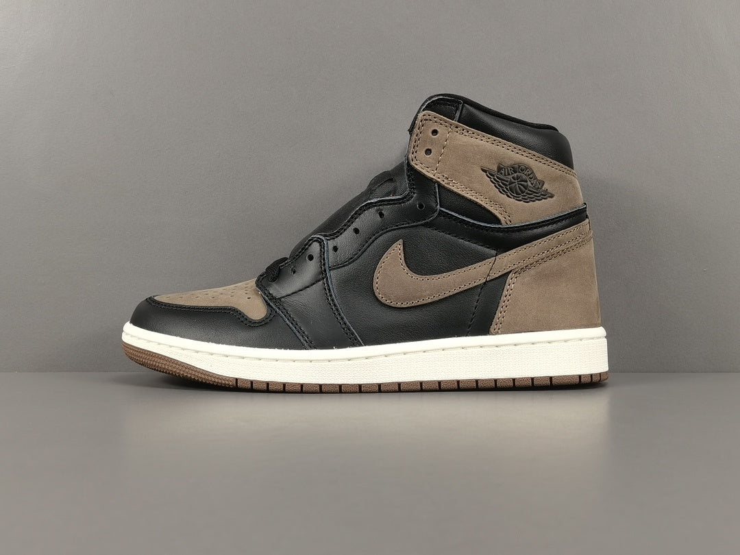 Jordan 1 Retro High Palomino sneakers with black leather and brown suede