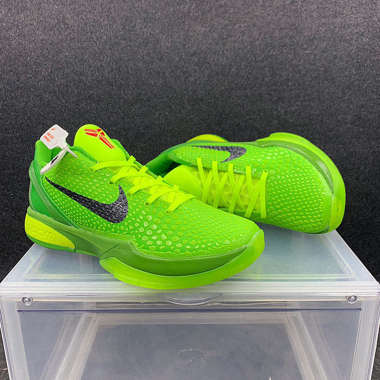 Nike Kobe 6 Protro Grinch basketball shoes green and red holiday-inspired design
