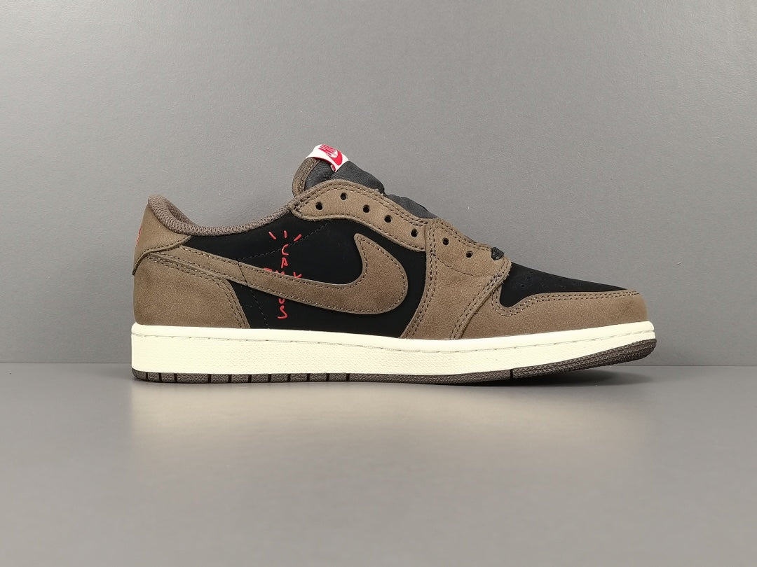 "Air Jordan 1 Low OG SP x Travis Scott sneakers featuring signature reverse Swoosh, premium materials, and Cactus Jack branding." 