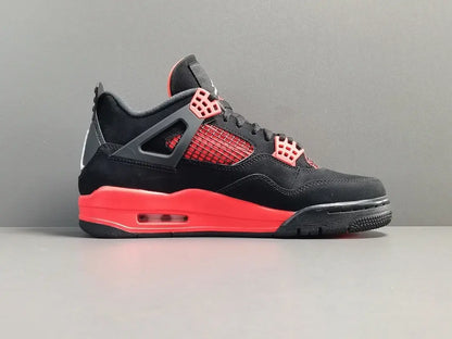 Air Jordan 4 Red Thunder black red sneakers premium leather men's shoes
