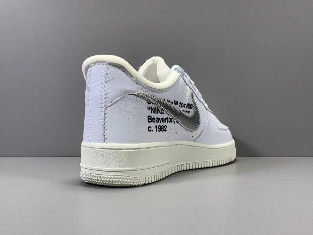 Nike Air Force 1 Off-White sneaker with deconstructed design and zip tie
