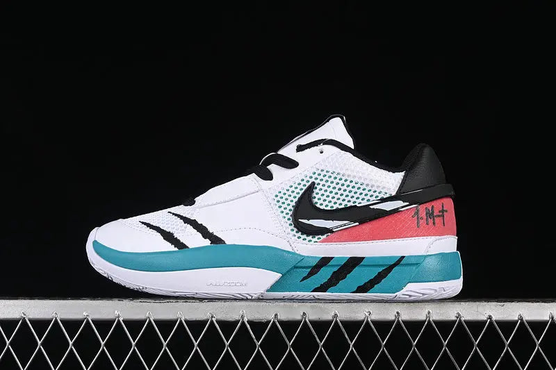 nike ja 1 x reverse scratch basketball shoes side view with bold inverted scratch colorway