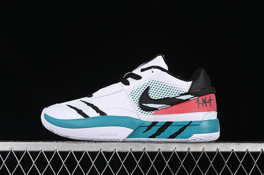 nike ja 1 x reverse scratch basketball shoes side view with bold inverted scratch colorway