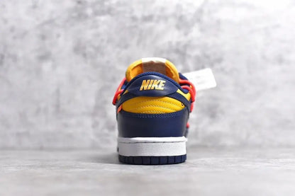 Nike Dunk Off White University Gold navy low top sneaker side view