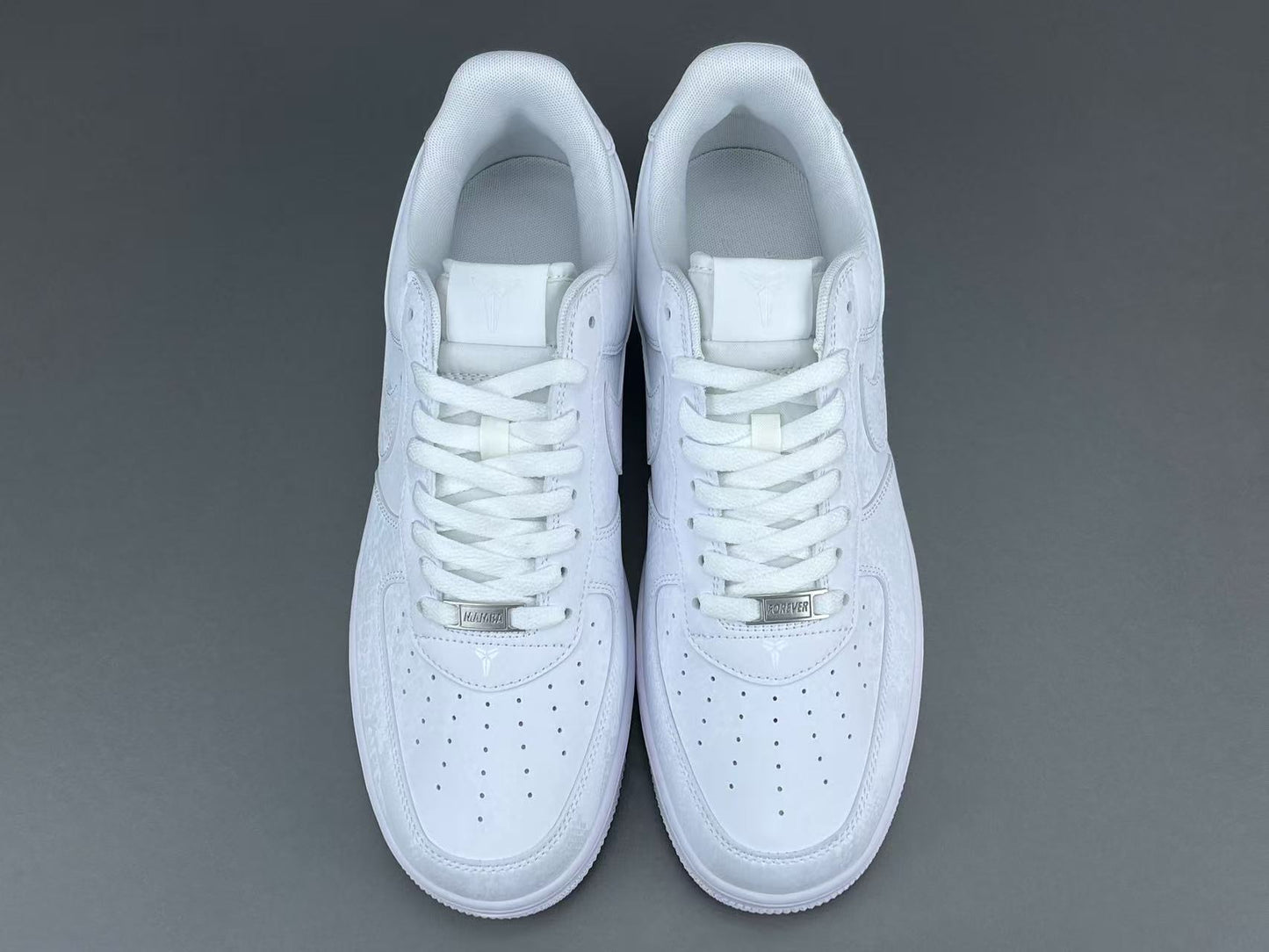 Nike Air Force 1 Kobe Bryant Forever white leather sneakers tribute design

