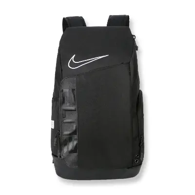 Black Nike Elite Pro basketball backpack with multiple compartments and padded straps
