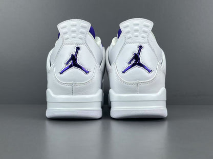 Air Jordan 4 Metallic Purple clean white sneakers with metallic purple details