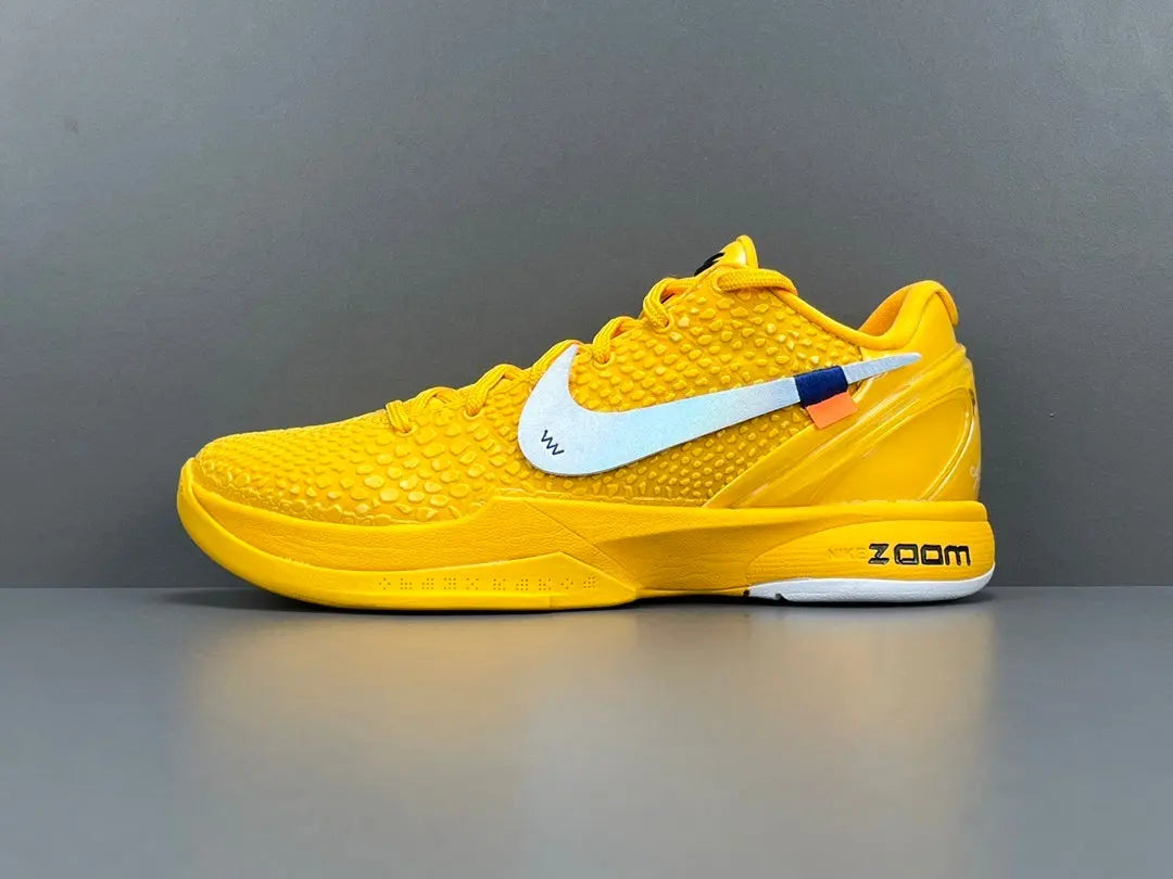 Nike Kobe 6 Protro Off-White yellow basketball shoes with bold collaborative design
