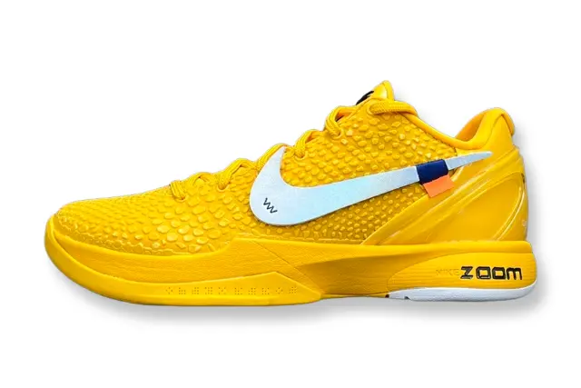 Nike Kobe 6 Protro Off-White yellow basketball shoes with bold collaborative design
