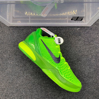 Nike Kobe 6 Protro Grinch basketball shoes green and red holiday-inspired design
