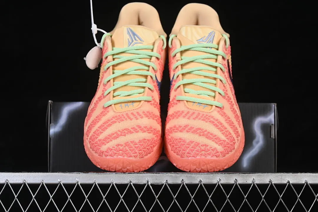 nike ja 3 x daybreak basketball shoes side view with clean sunrise inspired colorway