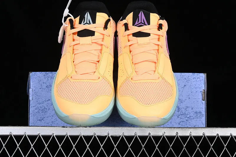 Nike Ja 1 x EYBL Melon Tint basketball shoes in vibrant orange colorway, lightweight performance sneakers for men with Zoom Air cushioning