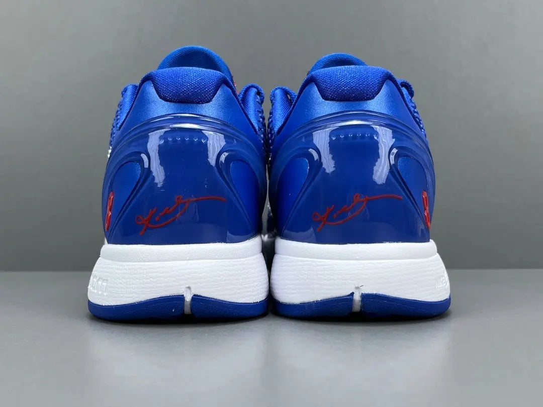 Nike Kobe 6 Protro Dodgers edition basketball shoes in blue and white.
