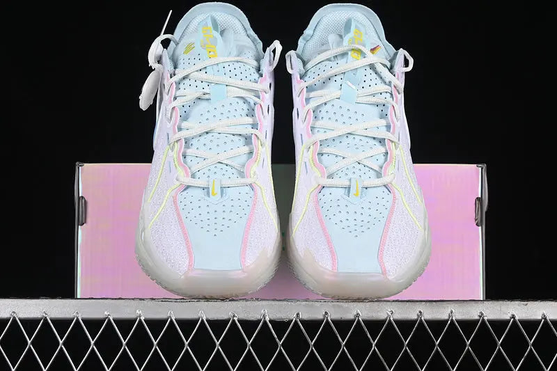Nike Air Zoom GT Cut 3 White Aquarius Blue basketball shoes front view performance sneakers