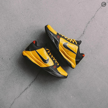 Nike Kobe 5 Protro Bruce Lee basketball shoes in yellow and black colorway
