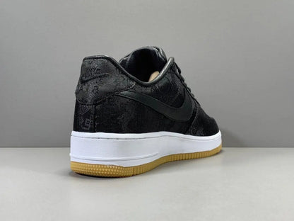 White Nike Air Force 1 x Fragment CLOT collaboration sneaker with logos
