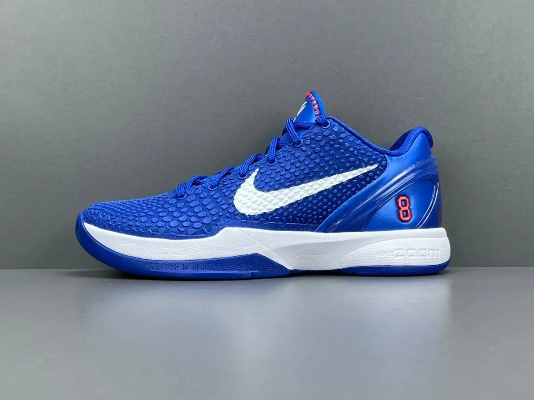 Nike Kobe 6 Protro Dodgers edition basketball shoes in blue and white.
