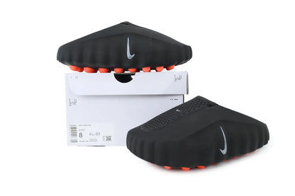 Nike Mind 001 Slide Black Chrome detail premium materials chrome accents cushioned strap lightweight Nike slides