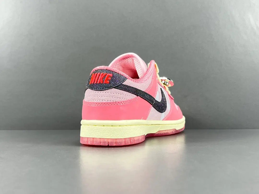 Nike Dunk x Barbie low top sneaker hot pink white side view