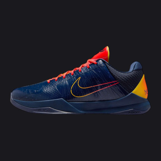 Nike Kobe 5 Protro Clark Indiana Fever edition basketball shoes in team-inspired purple and gold colors
