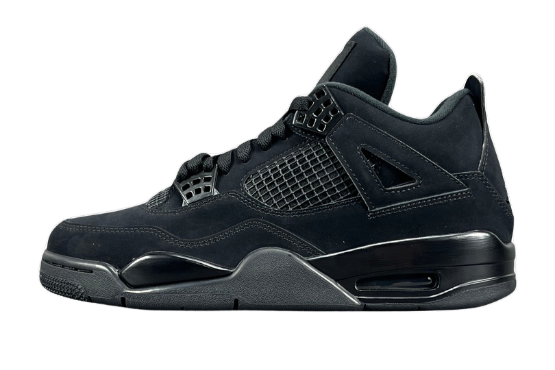 Air Jordan 4 Black Cat sneakers in all-black suede, retro basketball shoes