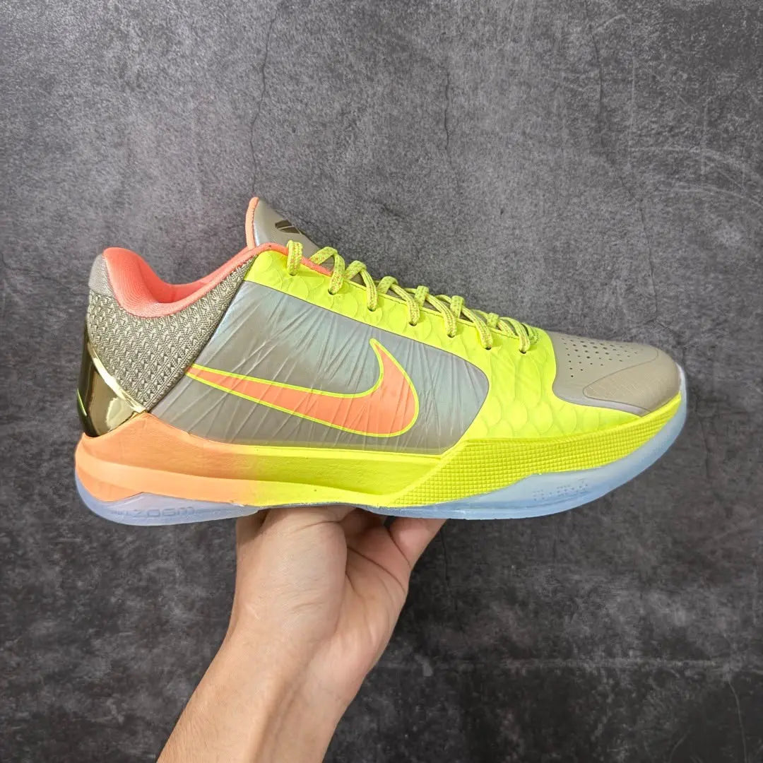 Nike Zoom Kobe 5 Protro Green Grey-Orange colorway with Flywire and Zoom Air
