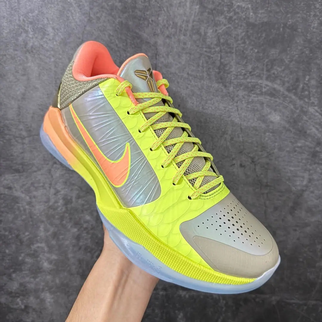 Nike Zoom Kobe 5 Protro Green Grey-Orange colorway with Flywire and Zoom Air