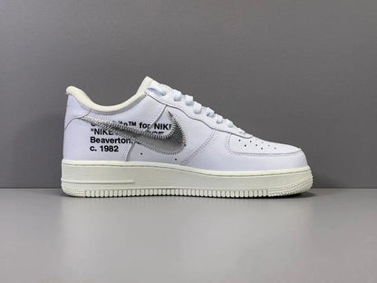 Nike Air Force 1 Off-White sneaker with deconstructed design and zip tie
