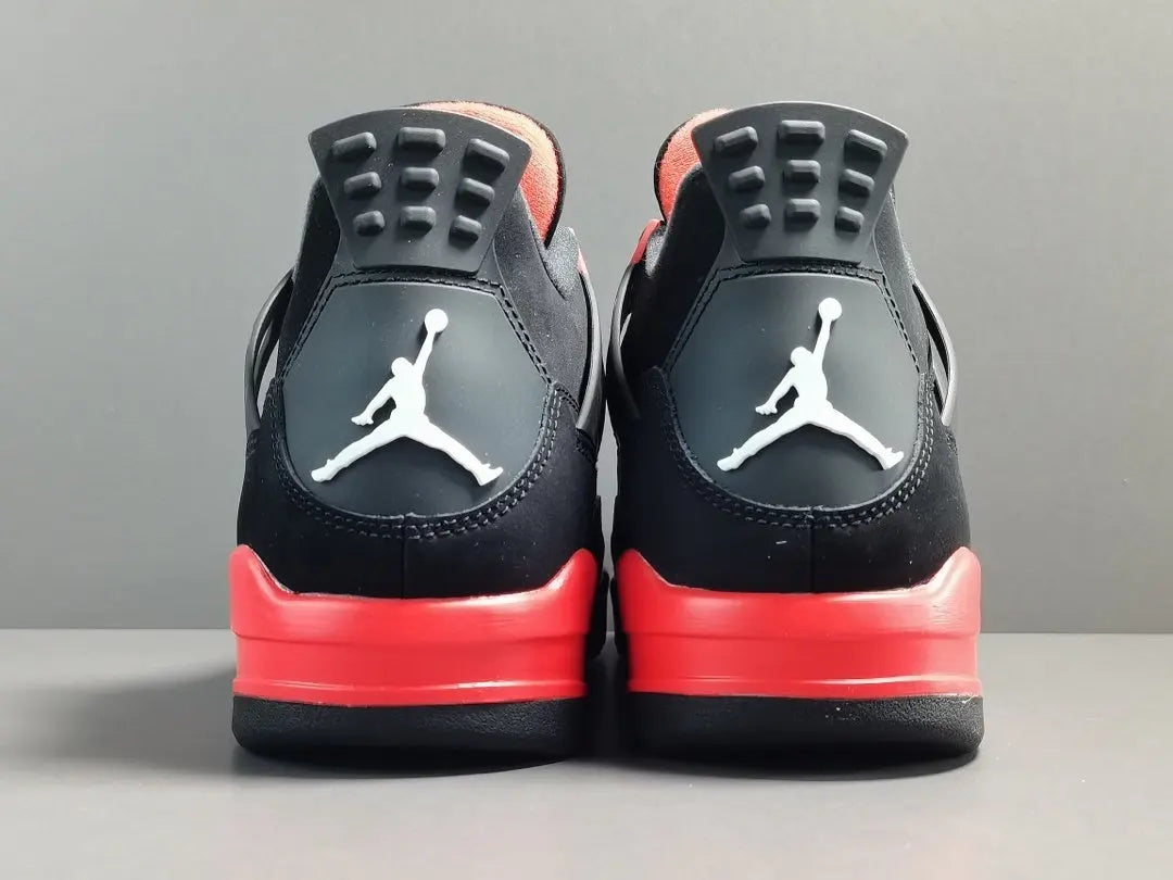 Air Jordan 4 Red Thunder black red sneakers premium leather men's shoes
