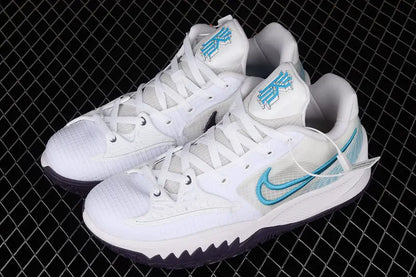 Nike Kyrie 4 Low White Laser Blue basketball shoes – low-top sneakers with crisp white and laser blue accents, Zoom Air cushioning, and court performance