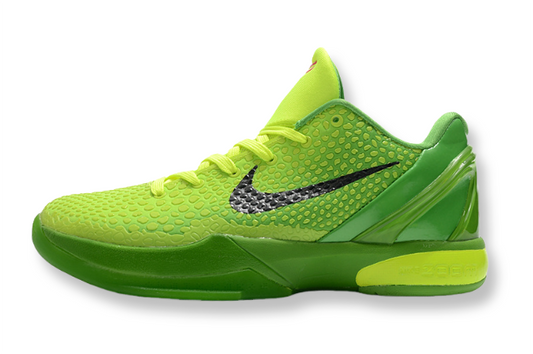 Nike Kobe 6 Protro Grinch basketball shoes green and red holiday-inspired design
