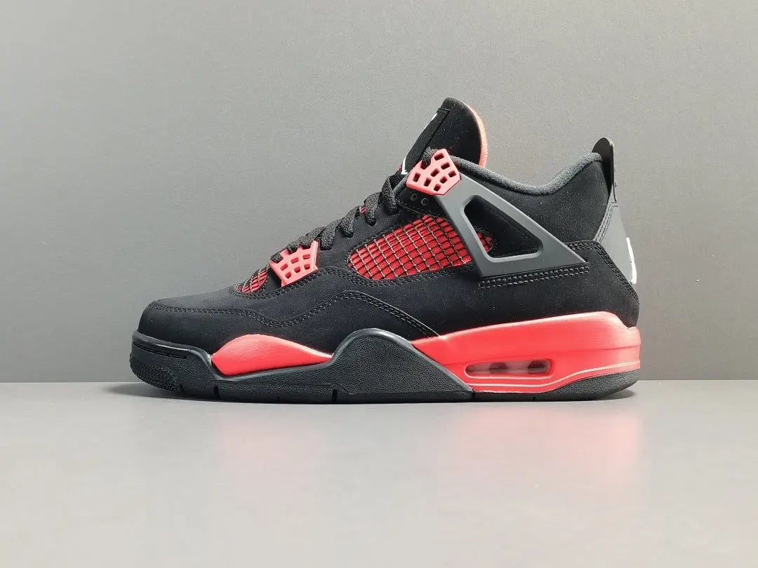 Air Jordan 4 Red Thunder black red sneakers premium leather men's shoes
