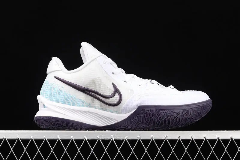 Nike Kyrie 4 Low White Laser Blue basketball shoes – low-top sneakers with crisp white and laser blue accents, Zoom Air cushioning, and court performance