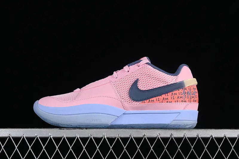 nike ja 1 x day one soft pink basketball shoes side view with fresh soft pink colorway