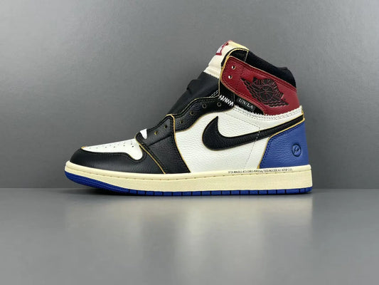 Air Jordan 1 High OG Fragment Union LA side view white navy leather sneaker