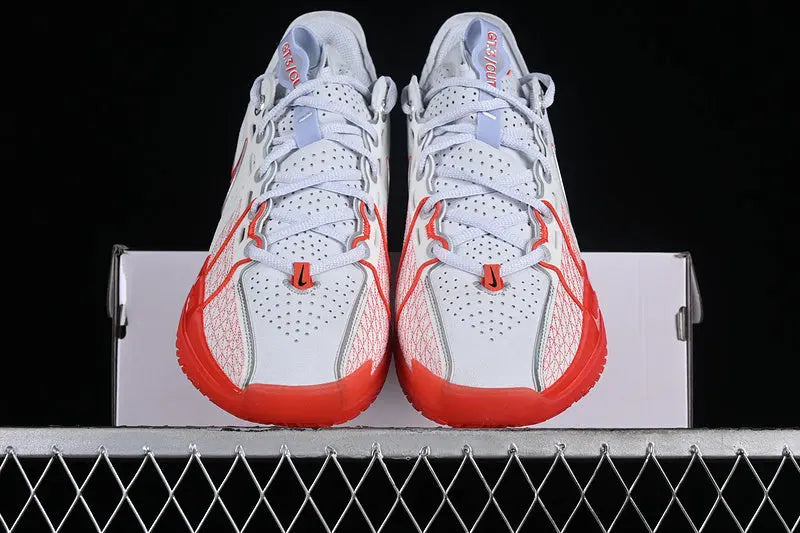 Nike Air Zoom GT Cut 3 White Picante Red basketball shoes front view high performance sneakers