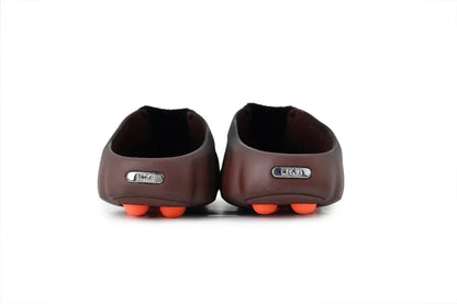 Nike Mind 001 FlyKnit Slide Bronze Eclipse Total Orange heel view Nike branding detail