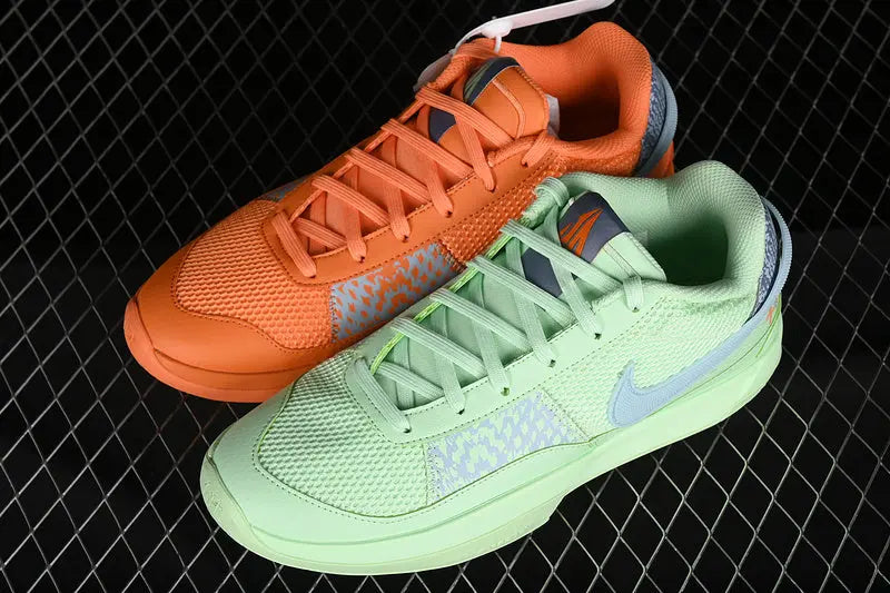 nike ja 1 x mismatched basketball shoes side view with contrasting unique colorway design